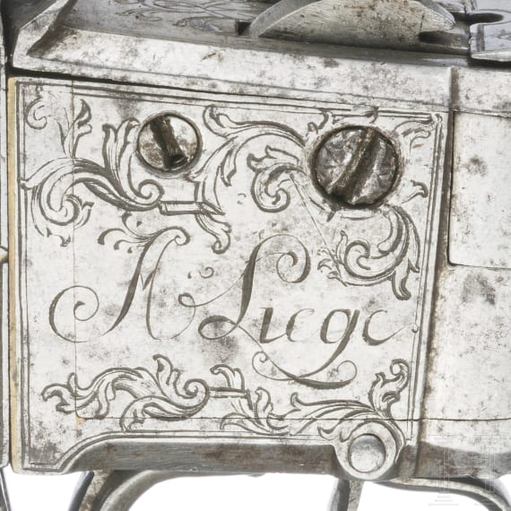Ganzmetall Vierfach-Taschenwenderpistole, F.I. Sauvage in L&uuml;ttich, um 1750