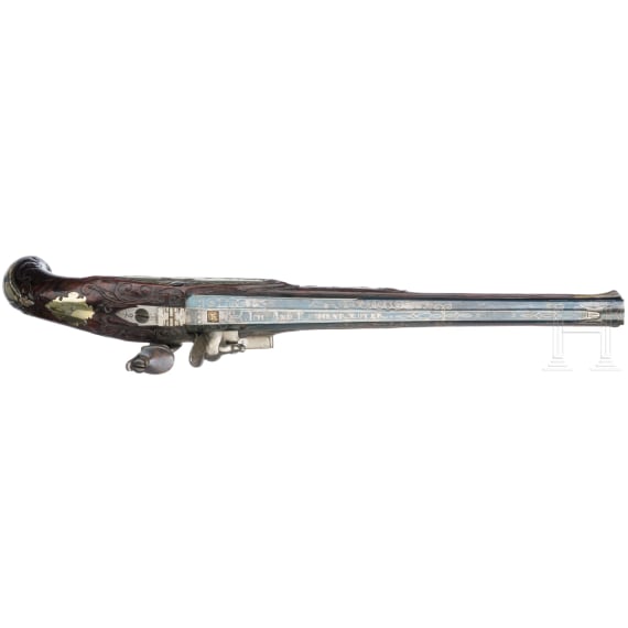 Silbermontierte Steinschlosspistole, Johann Andre Kuchenreuter, Regensburg, um 1770