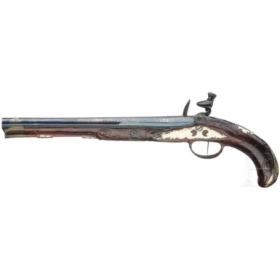 Silbermontierte Steinschlosspistole, Johann Andre Kuchenreuter, Regensburg, um 1770