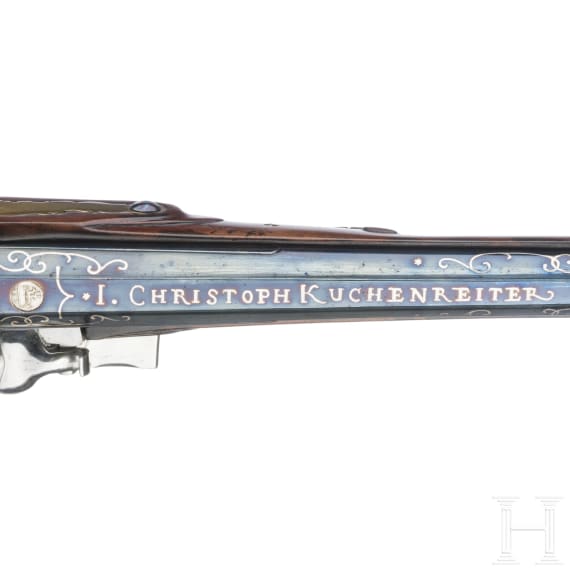 Ein Paar Steinschloss-Kolbenpistolen im Kasten, Johann Christoph Kuchenreuter in Steinweg bei Regensburg, um 1780