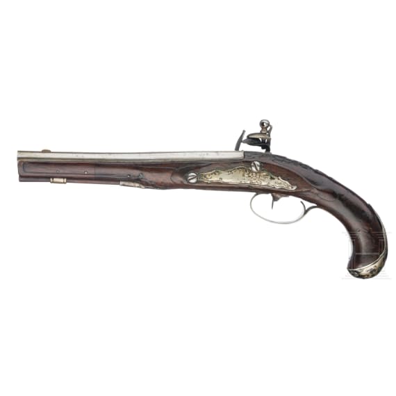 Silbermontierte Steinschlosspistole, wohl Braunschweig, um 1780
