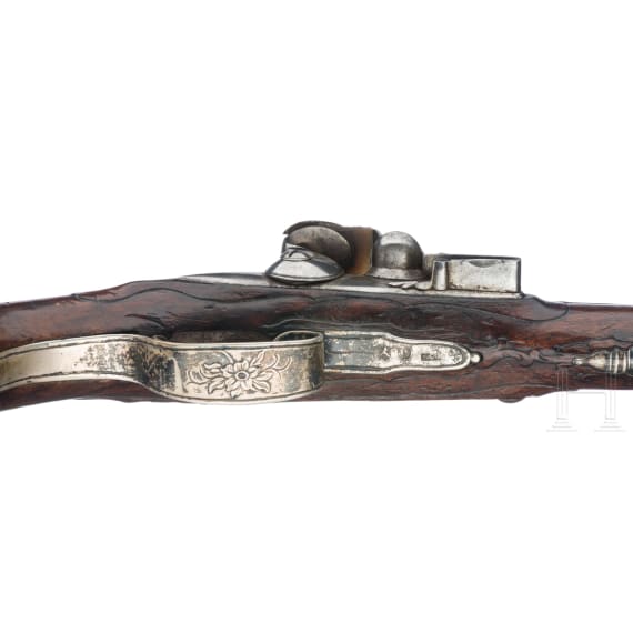 Silbermontierte Steinschlosspistole, wohl Braunschweig, um 1780