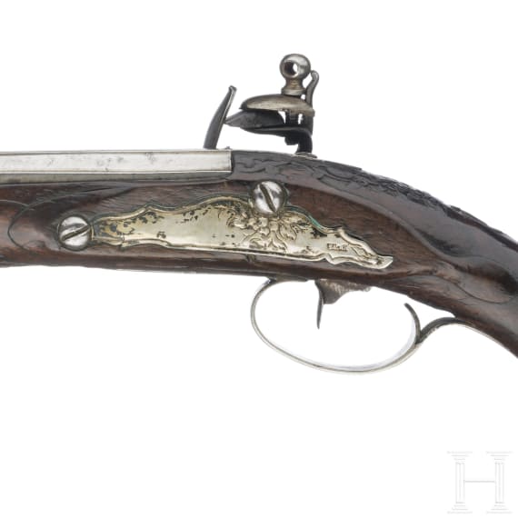 Silbermontierte Steinschlosspistole, wohl Braunschweig, um 1780