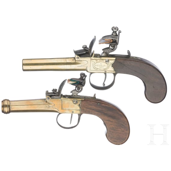 Zwei Steinschlossterzerole, England und Belgien, um 1800