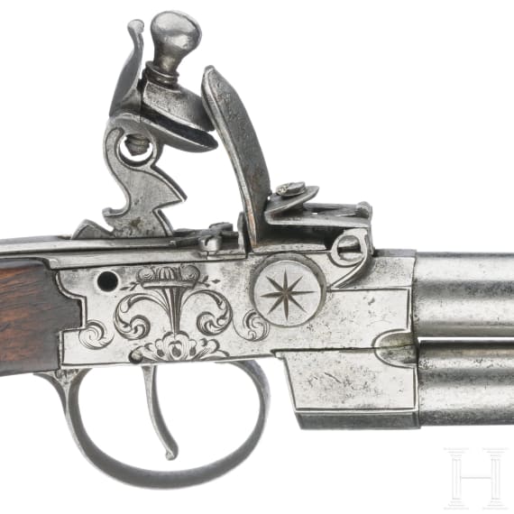 Doppell&auml;ufiges Steinschlossterzerol, wohl belgisch, um 1800