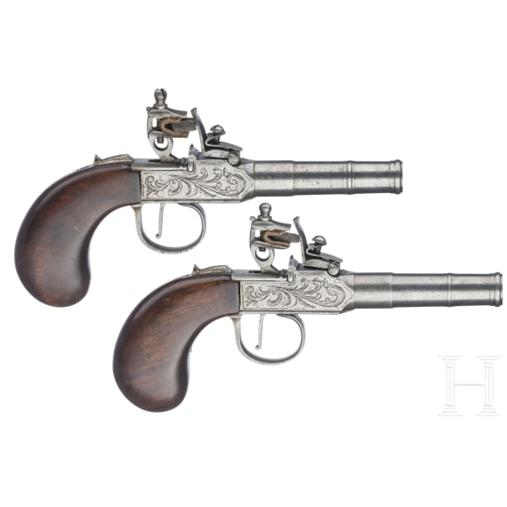Ein Paar Steinschlossterzerole, wohl belgisch, um 1800