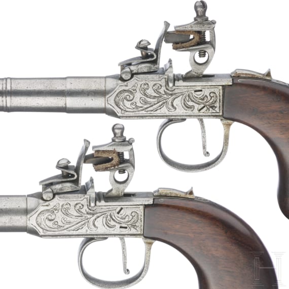 Ein Paar Steinschlossterzerole, wohl belgisch, um 1800