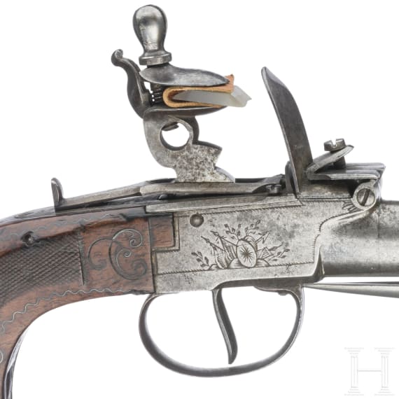 Steinschlossterzerol mit Springbajonett, Belgien, um 1810