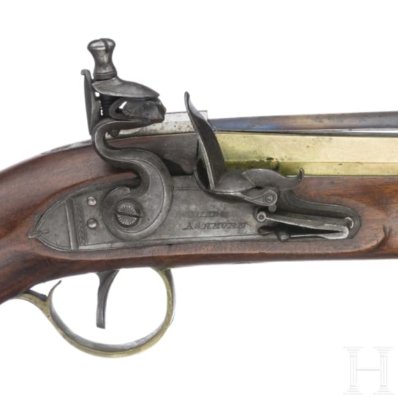 Steinschlosspistole mit Springbajonett, England, um 1810