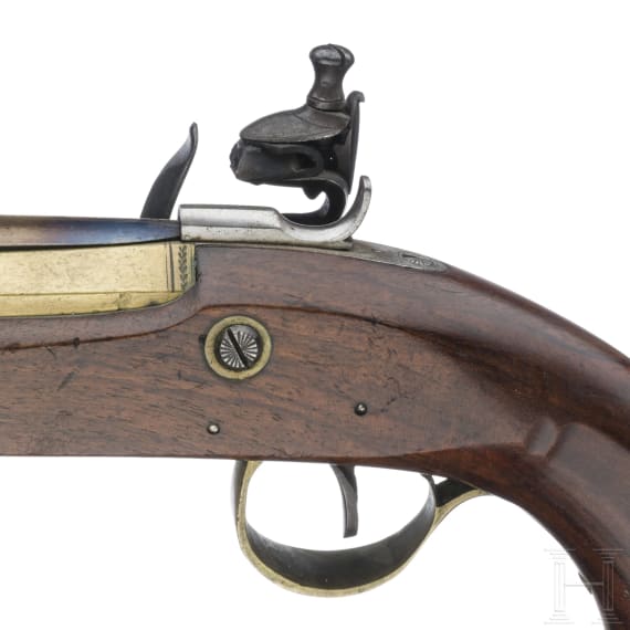 Steinschlosspistole mit Springbajonett, England, um 1810