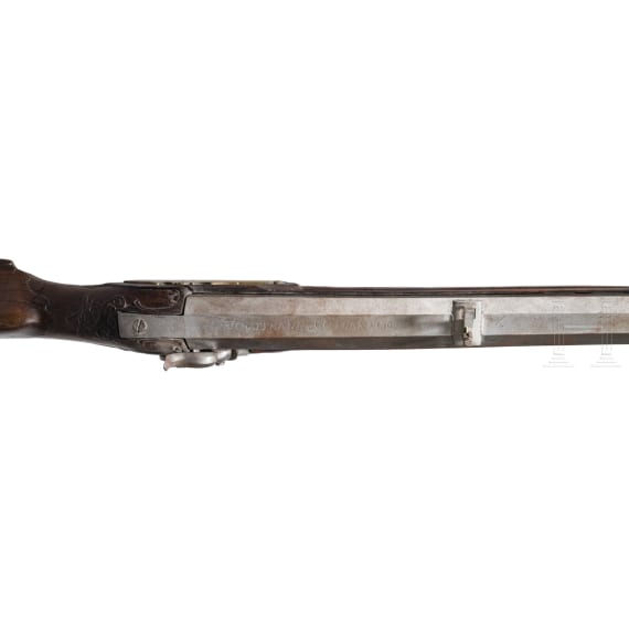 Schwere Perkussionsscheibenb&uuml;chse, Johann Stefan Schafman in Colmar, datiert 1770