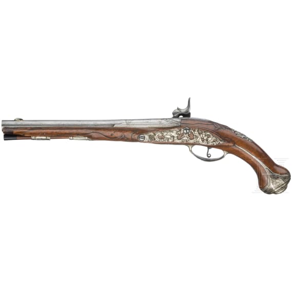 Silbermontierte Perkussionspistole, deutsch, um 1700
