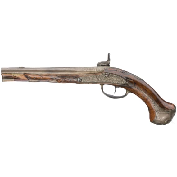 Bronzemontierte Perkussionspistole, deutsch, um 1740