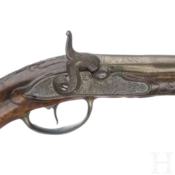 Bronzemontierte Perkussionspistole, deutsch, um 1740