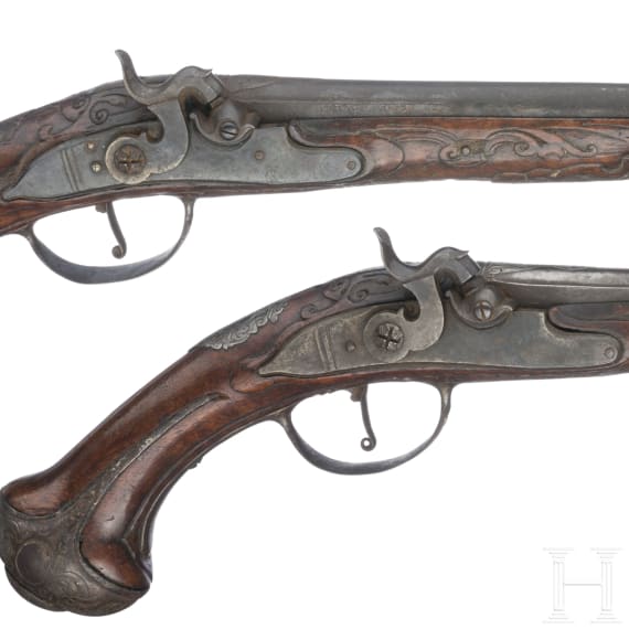 Ein Paar Perkussionspistolen, deutsch, um 1740