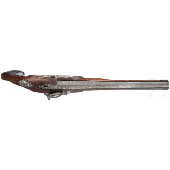 A German silver-mounted percussion pistol, circa 1780
