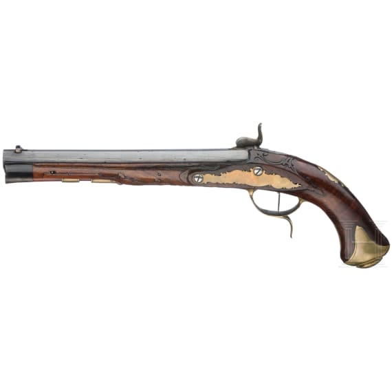 A German percussion pistol by Johann Andreas Kuchenreuter in Regensburg, circa 1780
