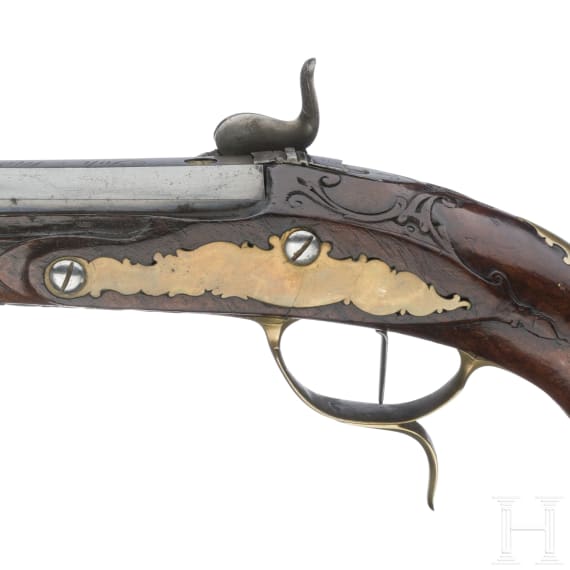 A German percussion pistol by Johann Andreas Kuchenreuter in Regensburg, circa 1780