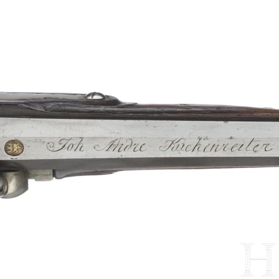 A German percussion pistol by Johann Andreas Kuchenreuter in Regensburg, circa 1780