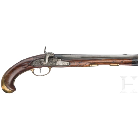 A German percussion pistol, circa 1780