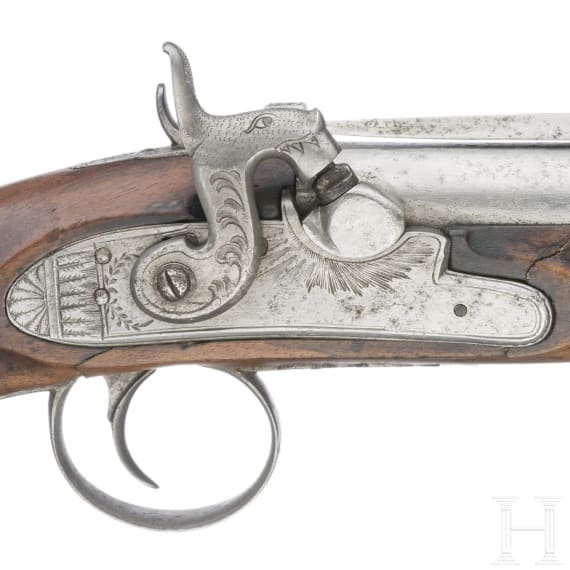 A percussion pistol with spring-loaded bayonet, probably English, ca. 1800