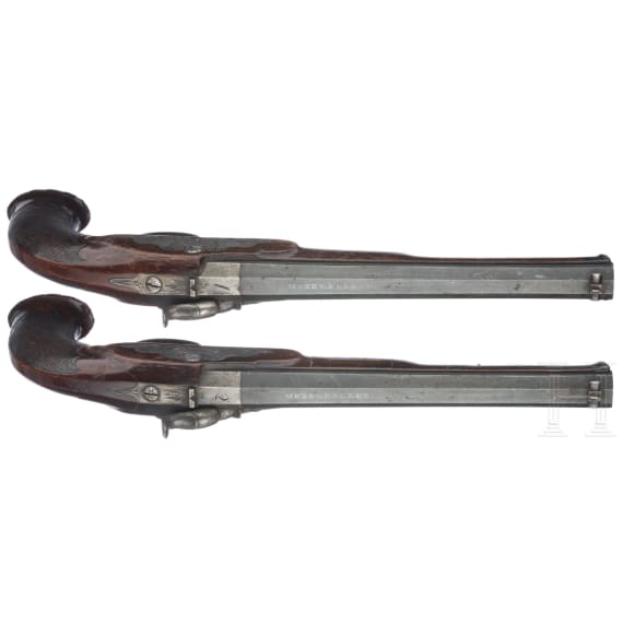 A pair of German percussion pistols by Mond und Feller in Augsburg, circa 1800