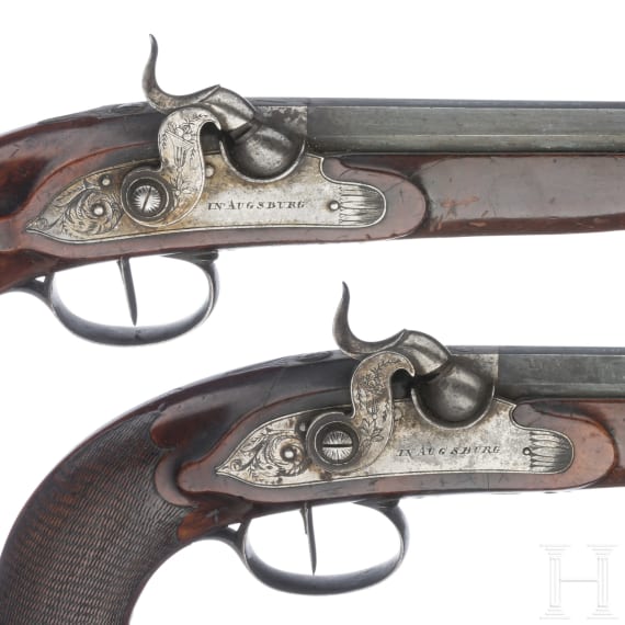 A pair of German percussion pistols by Mond und Feller in Augsburg, circa 1800