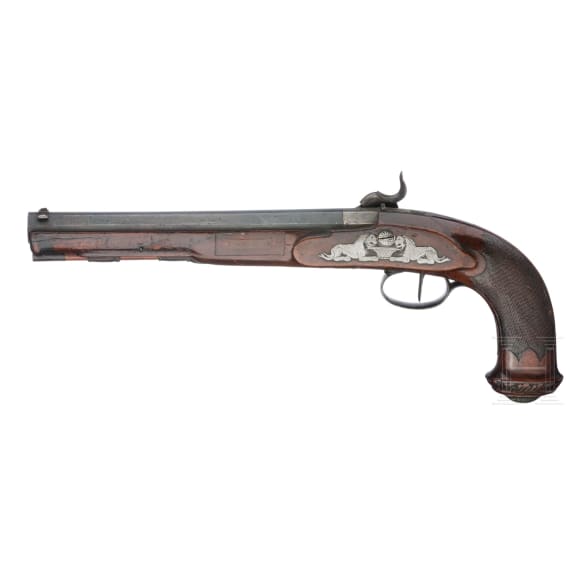 A pair of German percussion pistols by Mond und Feller in Augsburg, circa 1800