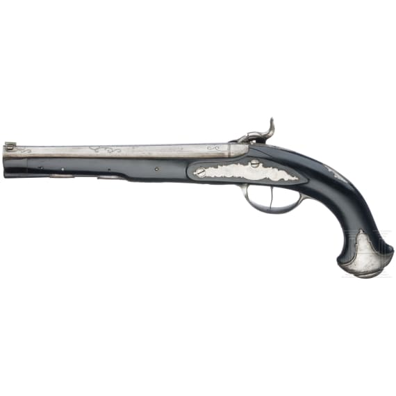 A cased pair of German percussion pistols by Johann Christoph Kuchenreuter in Steinweg near Regensburg, circa 1810