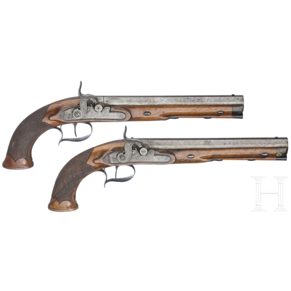 A pair of percussion pistols by Crause in Herzberg, Germany, ca. 1810