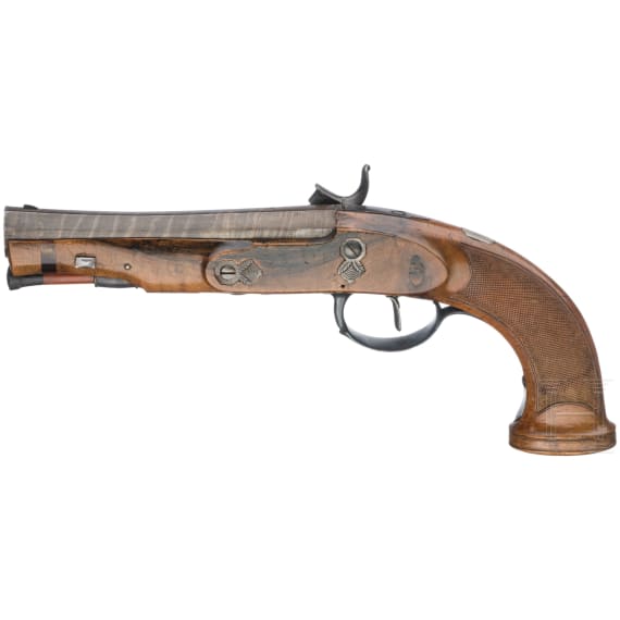 A pair of French percussion pistols, J. Maire, Plombieres, circa 1820