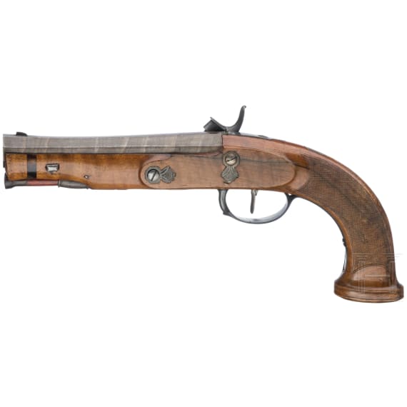 A pair of French percussion pistols, J. Maire, Plombieres, circa 1820
