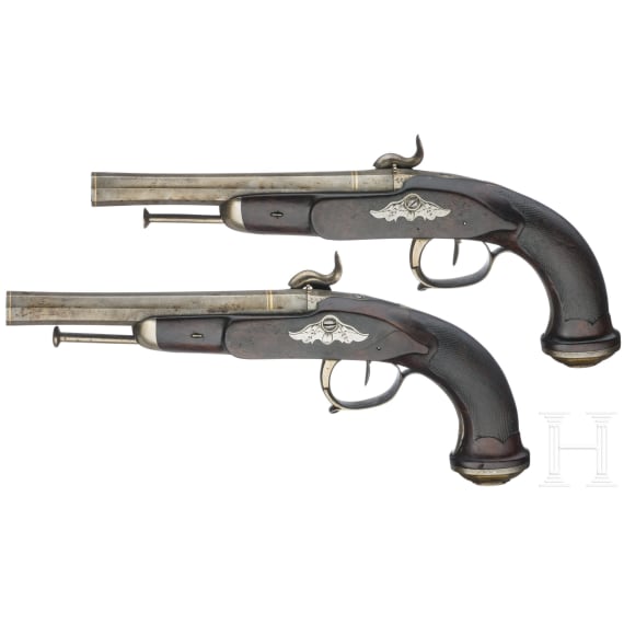 A pair of percussion pistols, Li&egrave;ge, circa 1830