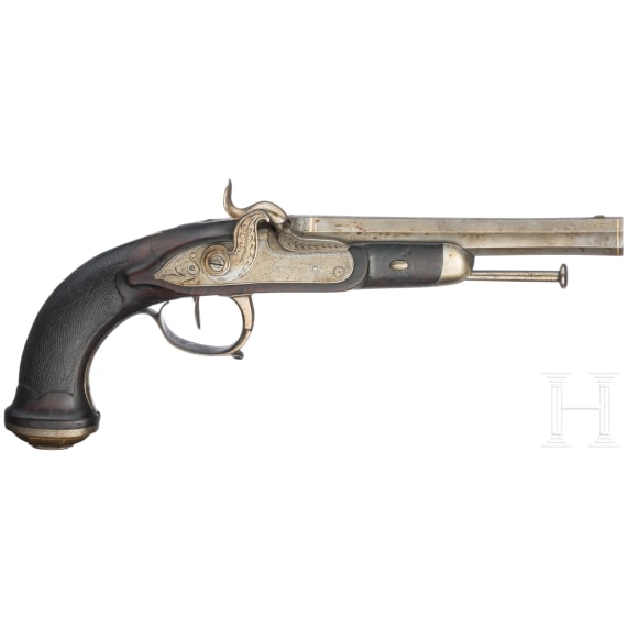 A pair of percussion pistols, Li&egrave;ge, circa 1830