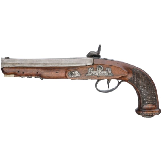 A percussion pistol, G. Berleur, Li&egrave;ge, circa 1830