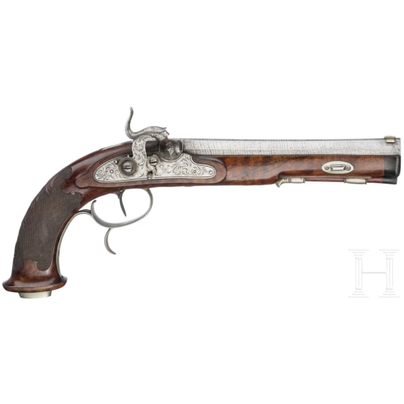 A German percussion pistol by Lorenz B&ouml;ssel in Suhl, circa 1830/40
