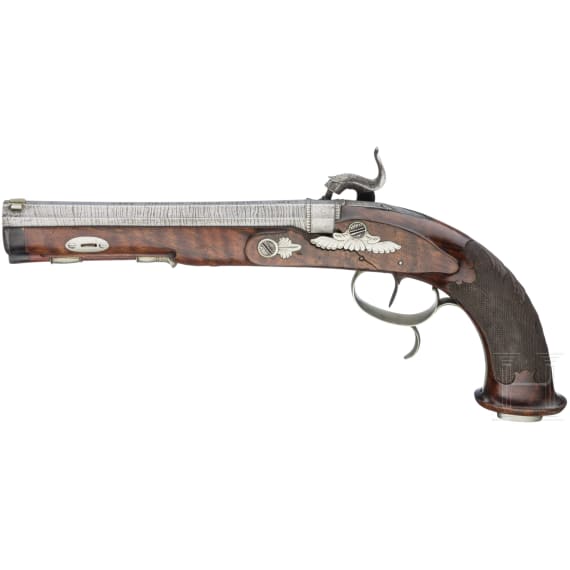 A German percussion pistol by Lorenz B&ouml;ssel in Suhl, circa 1830/40
