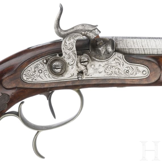 A German percussion pistol by Lorenz B&ouml;ssel in Suhl, circa 1830/40