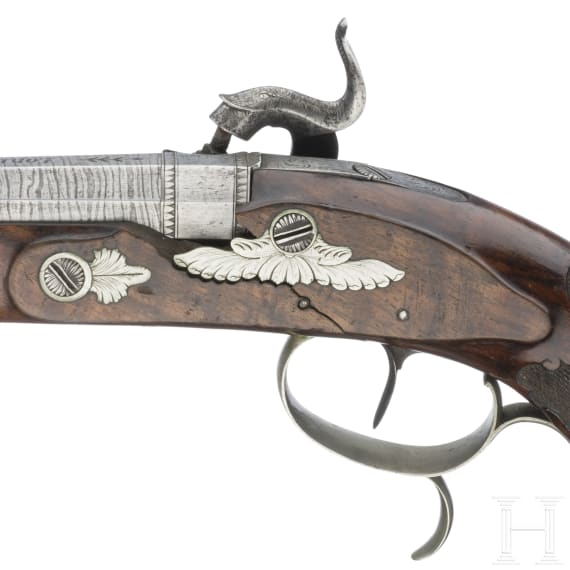 A German percussion pistol by Lorenz B&ouml;ssel in Suhl, circa 1830/40