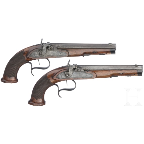 A pair of percussion pistols, G. Pistor, Schmalkalden, circa 1840