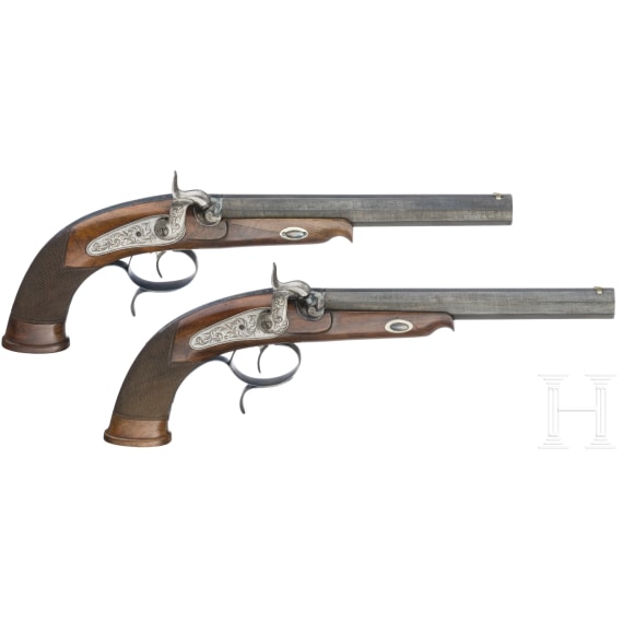 A cased pair of German percussion pistols by Tanner in Hanover, circa 1840