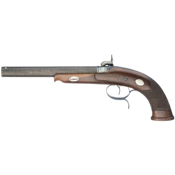 A cased pair of German percussion pistols by Tanner in Hanover, circa 1840