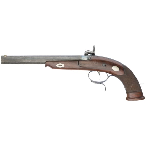A cased pair of German percussion pistols by Tanner in Hanover, circa 1840
