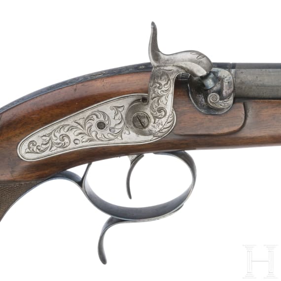 A cased pair of German percussion pistols by Tanner in Hanover, circa 1840
