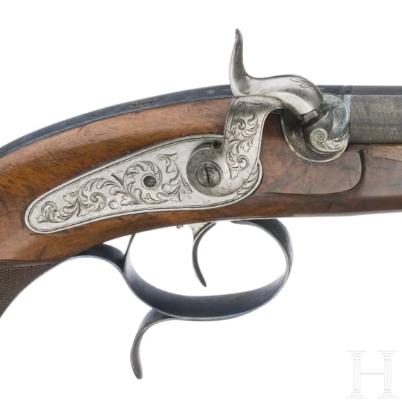 A cased pair of German percussion pistols by Tanner in Hanover, circa 1840