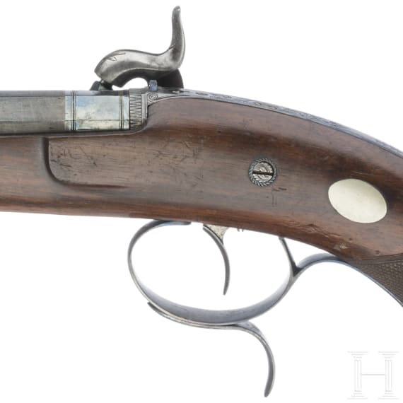 A cased pair of German percussion pistols by Tanner in Hanover, circa 1840