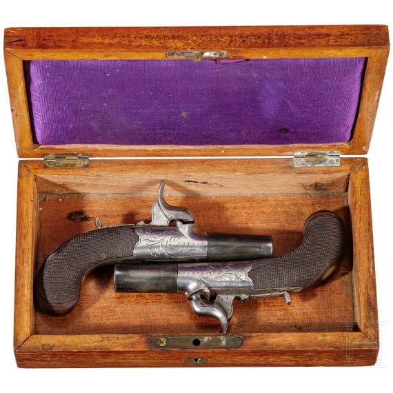 A pair of boxlock pocket pistols by Richard Hollis in London, circa 1840