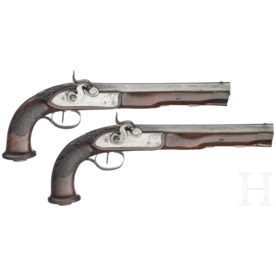 A pair of percussion pistols by Michael Neuber in Amberg, circa 1840