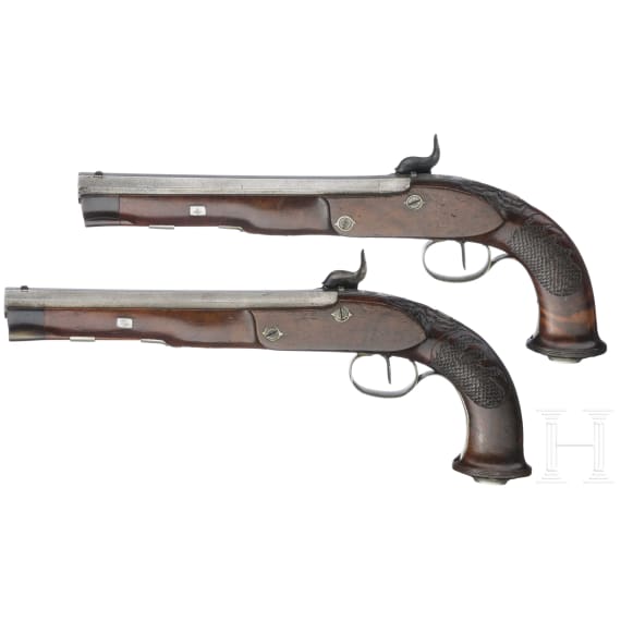A pair of percussion pistols by Michael Neuber in Amberg, circa 1840