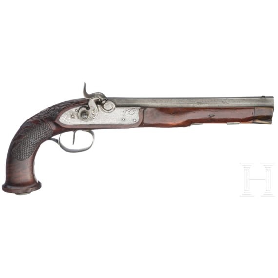 A pair of percussion pistols by Michael Neuber in Amberg, circa 1840